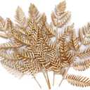 Fake Golden Fern Leaves, Artificial Gold Plants Decor 5 Pack, Faux Plant Boston Ferns Simulation Plastic Leaf for Christmas Party Birthday Home Wedding Flower Gift DIY Decoration