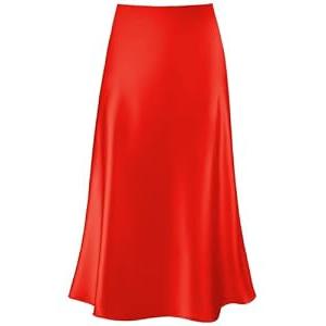 Women's Satin High Waist Hidden Elasticized Waistband Flared Casual A Line Midi Skirt M