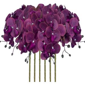 FagusHome 32 Inch Artificial Phalaenopsis Flowers 6 Pcs Artificial Orchid Flowers Stem Plants for Home Décor (Purple Piebald), FH1000143