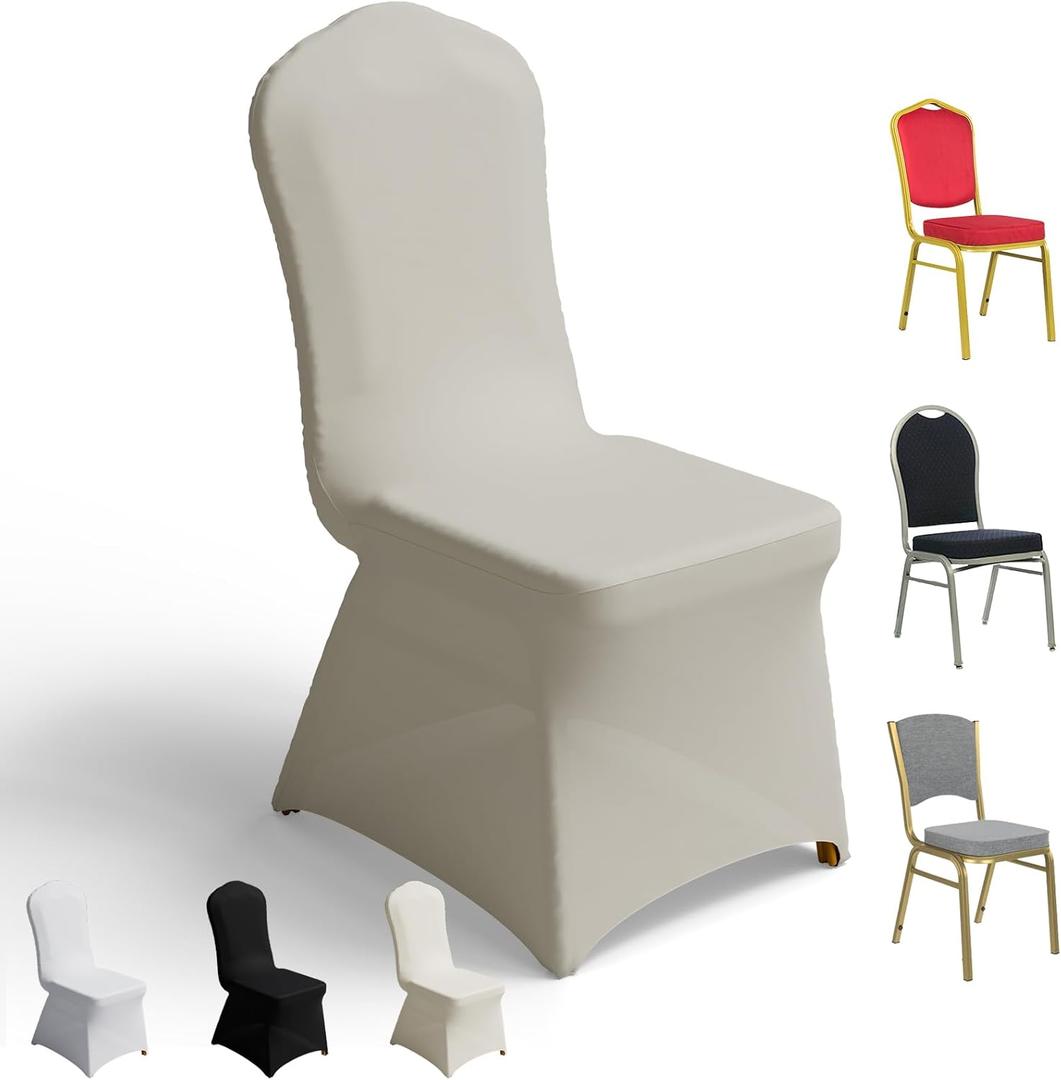 100 PCS Banquet Chair Covers for Wedding Universal Polyester Spandex Chair Cover Stretch Slipcovers for Party Dining Flat-Front Chair (Ivory)