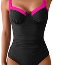 B2prity Women's Underwire One Piece Swimsuits Tummy Control Bathing Suits Push Up Swim Suit Color Block Swimwear ,Size M