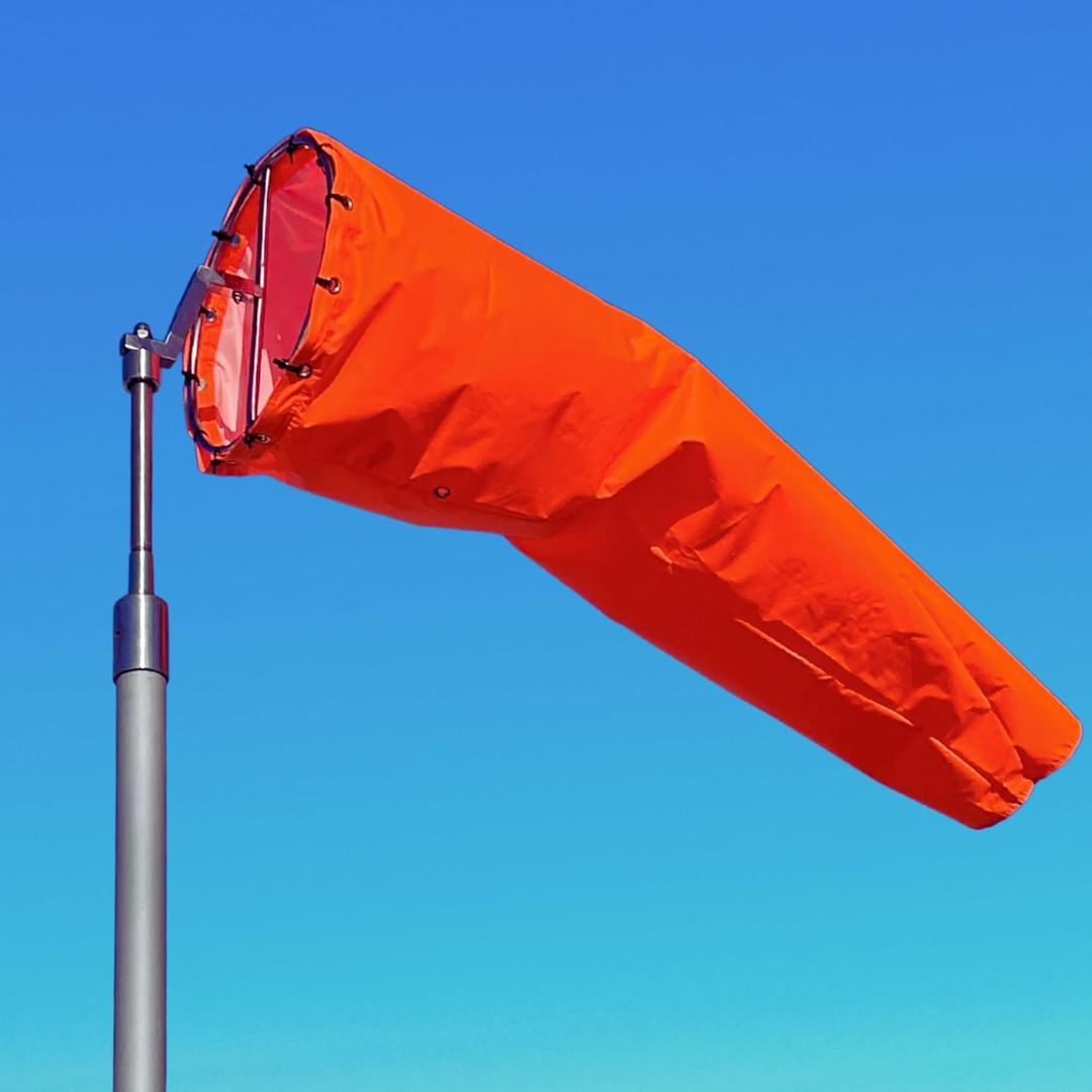 13"x56" Airport Windsock | Heavy Duty, All Weather, Waterproof, UV Fade Resistant, High Vis Fluorescent, Quad Stitched, Zip Ties Included, for Industrial, Aviation, and Agricultural Use | Orange