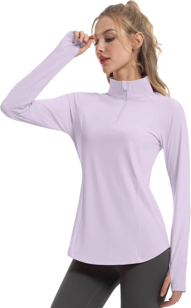 FKEEP Women's Sun Shirts Long Sleeve Athletic Jackets UPF 50+ Top with Thumb Holes Quick Dry for Golf Tennis Hiking (07 Lavender)