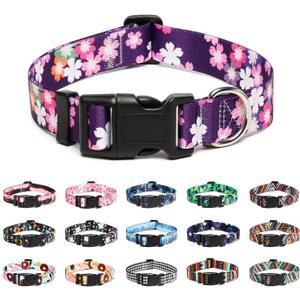 Mercano Adjustable Dog Collar - Special Design Patterns, Soft Nylon Comfortable Sturdy Pet Collar for Small Medium Large Dogs (M, Floral Pink)