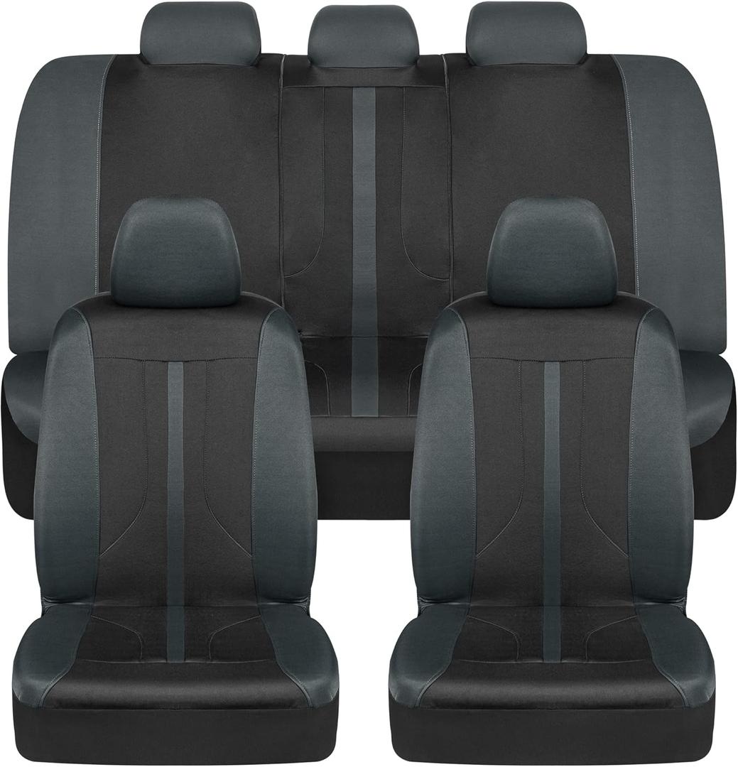 Motor Trend Black & Gray Car Seat Covers Full Set Front Seat Covers & Rear Bench Seat Cover Airbag Compatible, 60/40 Split Bench for Smaller Trucks, Cars & SUVs Automotive Interior Accessories