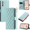 for Samsung Galaxy S25 Wallet Case, Magnetic Snap Flip Leather Cover with Credit Card Holder Stand WristbandSamsung S25 Protective Phone Case for Women Mint Green