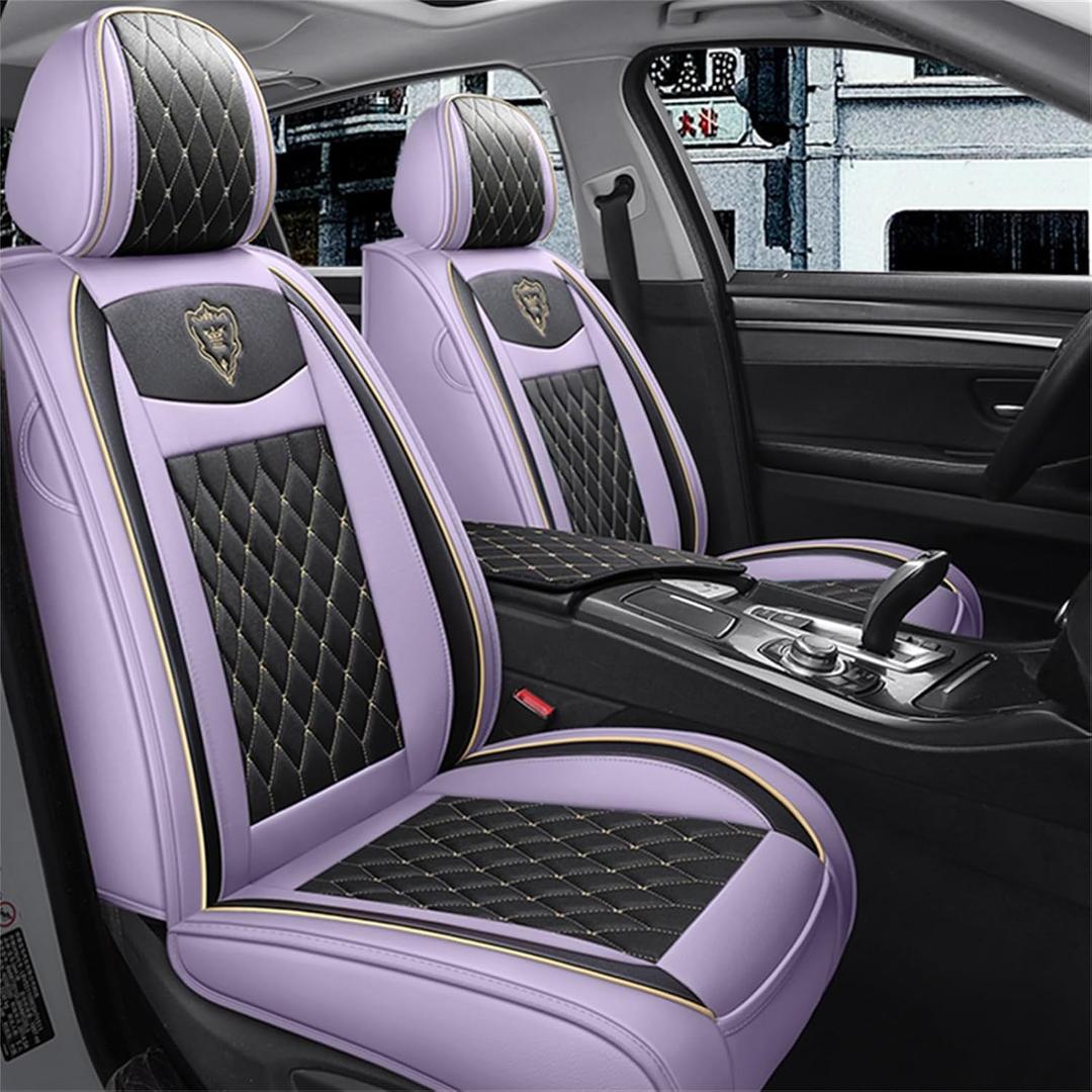 Car Seat Covers Full Set, Super Luxurious Heavy Universal Duty Waterproof Leather Automotive Vehicle Cover for Cars SUV Pick-up Truck, Non-Slip Seat Purple Car Accessories (Full Set/Light purple)