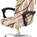 Smiry Stretch Printed Office Computer Chair Covers, Universal Desk Rotating Chair Slipcovers Removable Washable, Soft Fit Anti-Dust Spandex Protector Cover with Zipper, Khaki and White
