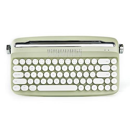 YUNZII Upgraded Wireless Typewriter Keyboard, Retro Aesthetic with Integrated Stand,Cute Round Keycaps, USB-C/Bluetooth Connection for Table, Phone, PC and Win/Mac/Android (B307, Sweet Mint)