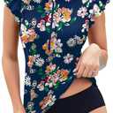 WOWENY Women's Rash Guard Buit-in Bra Tankini Swimsuit Tops Sleeveless Swim Shirts Bathing Suit No Bottoms (Ruffle Sleeve-ultramarine Floral), 3XL