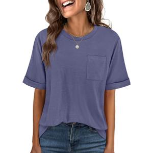 ANRABESS Women Oversized T Shirts Short Sleeve Summer Casual Loose Top Basic Tee with Pocket (S)