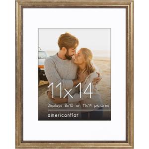 Americanflat Vintage Frames - 11x14 Picture Frame with Beaded Accents and Shatter-Resistant Glass - Use as 8x10 Frame or Display 11x14 Photos Without Mat - Heirloom Collection - Wall Display - Gold