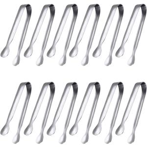 JCREN 12 Pack Serving Tongs, Small Serving Utensils for Catering, Food-Grade 304 Stainless Steel Serving Tongs Appetizer Tongs for Tea Party Coffee Bar Taco Bar, 4" Mini Kitchen Tongs - Silver