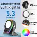 Hupoaf Wireless Induction Speaker, 5 in1 Bluetooth Phone Speaker with Mirror, Stereo Sound, RGB Ambient Light, 2600mAh, Tech Gifts for Men Women, Adjustable Phone Stand for iOS/Android, Pure Black