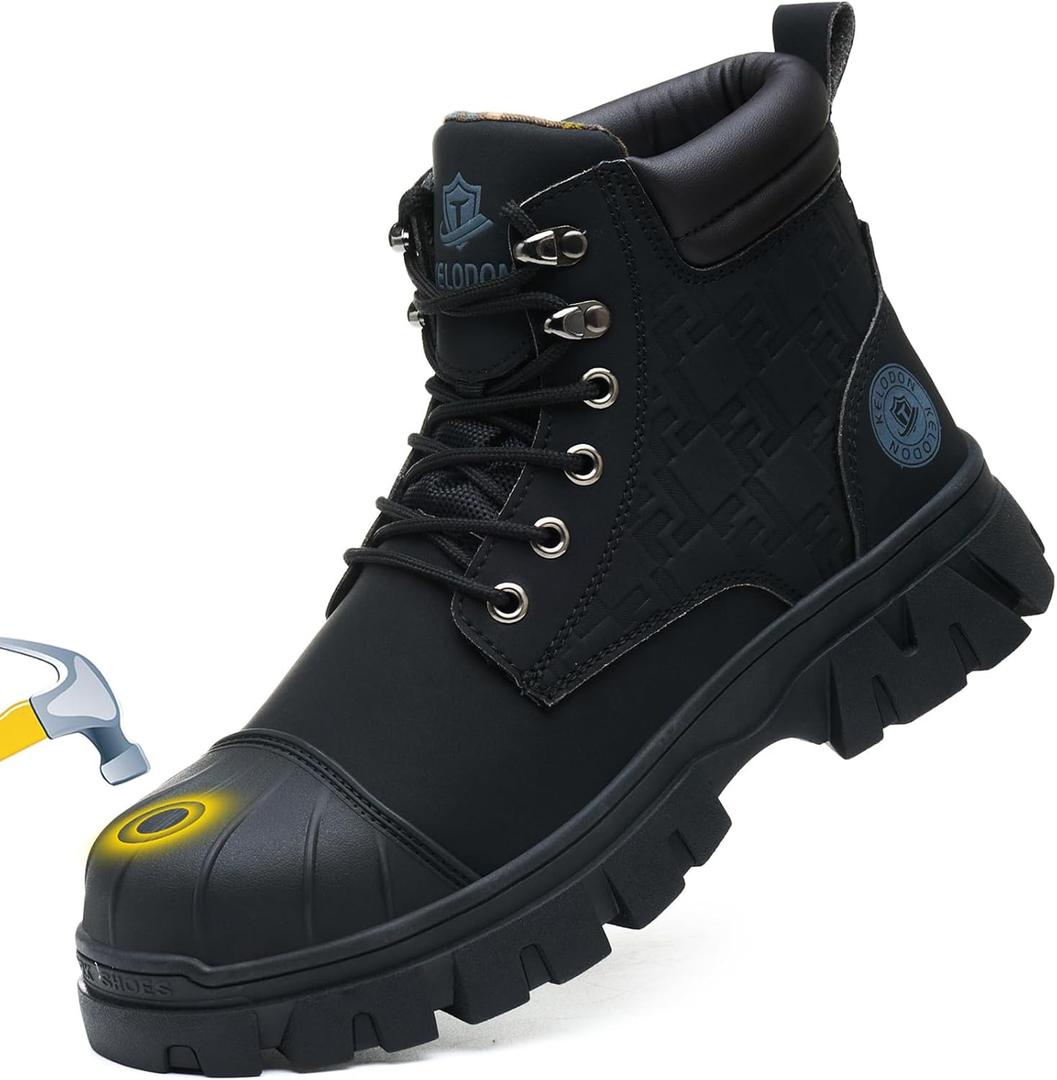 2 x KELODON Waterproof Steel Toe Boots For Men 6 Inch Leather Steel Toe Shoes Non Slip Resistant Safety Work Boots Indestructible Lightweight Construction Boot