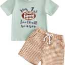 Douhoow Baby Boy Football Outfit Rugby Short Sleeve T-shirt Tops Shorts Toddler Boy Summer Clothes 2 Pcs Set (Green)