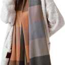 Womens Scarf Winter Blanket Large Scarves Thick Soft Warm Plaid Chunky Scarfs (F-mix Brown Camel)