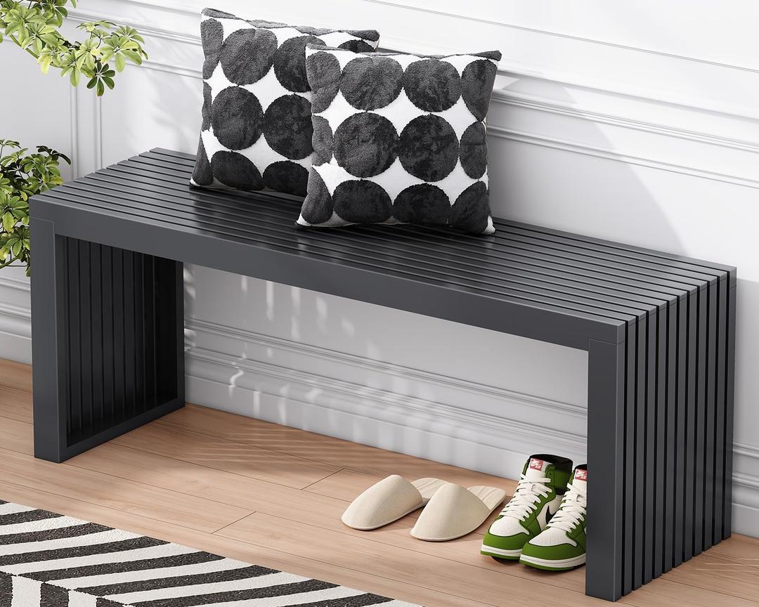 Bamboo Dining Bench, 35-inch Sleek Design Entryway Shoe Rack Bench, Indoor Kitchen Table Bench, Waterproof Outdoor Bench, Black