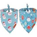 PTDECOR Christmas Dog Bandana, Santa Snowman Design Reversible Holiday Pet Scarf, Pink Triangle Fit Female Christmas Bandanas for Small Dogs Pets (Small)