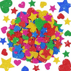 625Pcs Foam Stickers,5Sheets Glitter Heart Star Shape Stickers Colorful Self Adhesive Sticker for Scrapbooking Crafts Art DIY Greeting Card Home Decor Party Supplies(Valentine's Day Style)