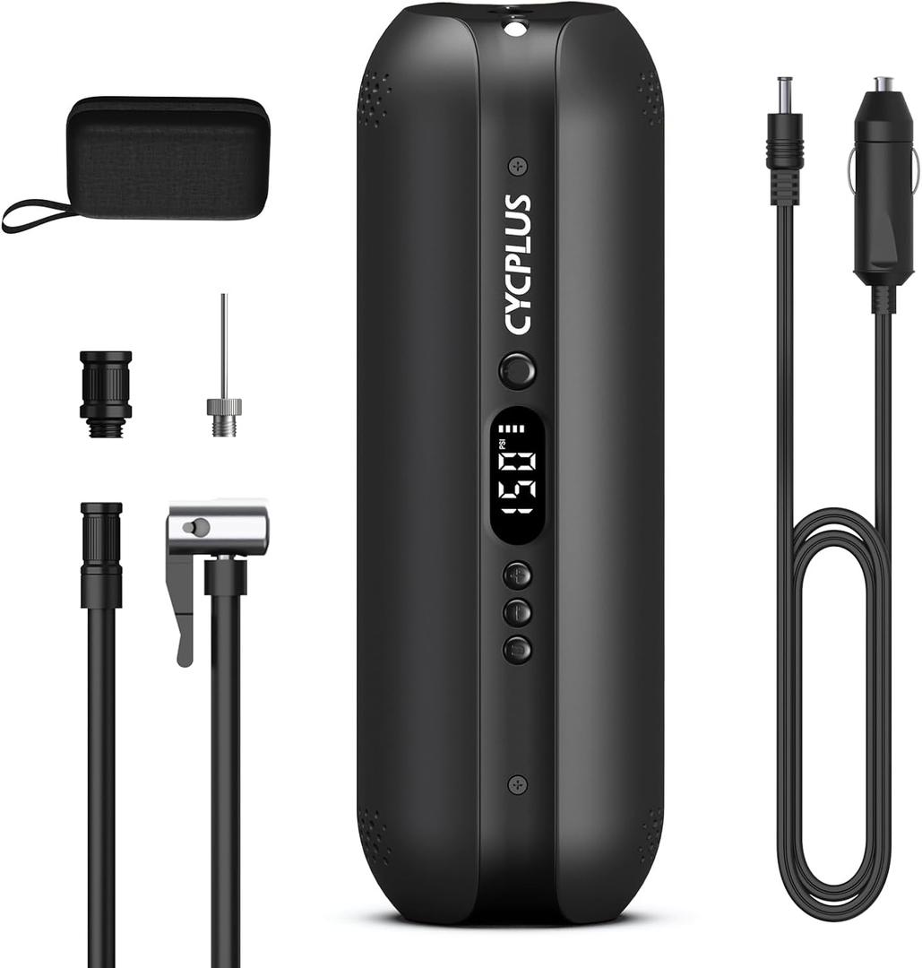 CYCPLUS DC/AC 2-in-1 Tire Inflator Portable Air Compressor,12V, Auto Shut-Off,Max 150 PSI Air Pump Digital Tire Pressure Gauge Electric Bicycle Pump for Car Motorcycle Bike with LED Light