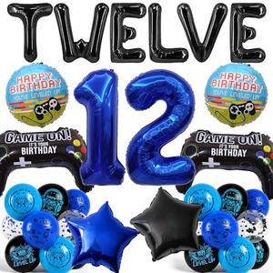 Video Game Birthday Decorations Balloons - Blue Gaming 12th Decoration Set with Controller Giant Number Foil Balloon, Level Up Theme Party Supplies for Gamer 12 Year Old Boys