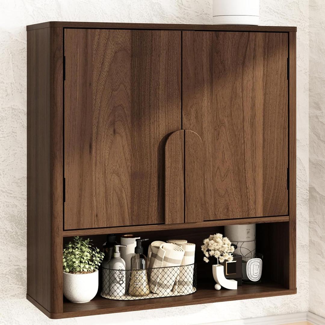 RUSTOWN Wall Mounted Bathroom Cabinets with Rounded Edges & Curved Handles | Adjustable Shelf, 3-Tier Over The Toilet Storage Cabinets, Modern Medicine Cabinet for Laundry Kitchen Living Room, 23.6 x 7.9 x 24.6 inches