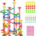Marble Run Set – 133 Piece STEM Track Building Toy for Kids Ages 3+ with Glass & Color Marbles, Pink Connectors, Instruction Sheet | Creative Maze Tower Game for Learning & Fun