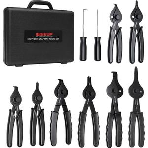 WISEUP 10-Piece Snap Ring Pliers Set, Heavy Duty Internal/External Circlip Pliers Kit with Straight Bent Pliers Hook an Pick, Straight/Bent Jaw Tips for C-Clip Ring Remover with Storage Case