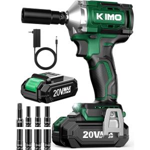 KIMO Cordless Impact Wrench 1/2", Brushless Impact Driver with 600 ft-lb Max Torque, 3000 RPM, 20V Electric Impact Wrench with 1 Hour Fast Charger & Variable Speeds, 1/2 Impact Gun for Car Home