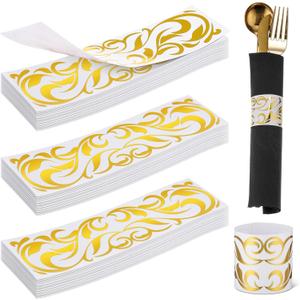 500 Pcs Gold Napkin Bands Disposable Napkin Rings Self Adhesive with Gold Trim Firm and Not Loose Wraps Bands Table Setup Wedding Event Party Supply