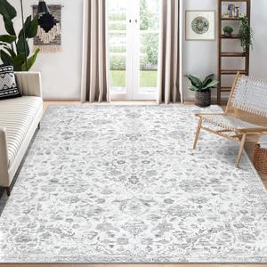 CAROMIO Vintage Oriental Distressed Area Rug - 8x10, Machine Washable, Stain Resistant, Non-Slip, Floral Medallion, Foldable Floor Cover, Grey (8 x 10 Feet)