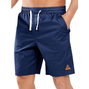 NORTHYARD Mens 9 Inch Casual Cotton Board Shorts Zipper Pockets Quick Dry | Golf, Beach, Work, Hiking, Fishing, Drawstring, Elastic Waist, Pull On, Lightweight, Travel (Blue, S)