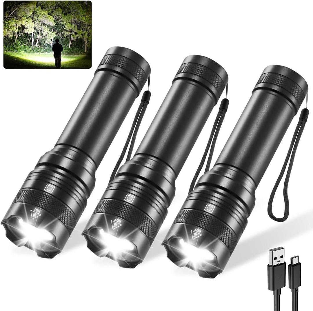 3Pack Rechargeable Flashlights, Tactical Flashlight High Lumens, Super Bright Flashlight, Mini Small Flashlights Powerful, LED Linterna Recargable, Pocket Handheld LED Flash Light for Home Emergency