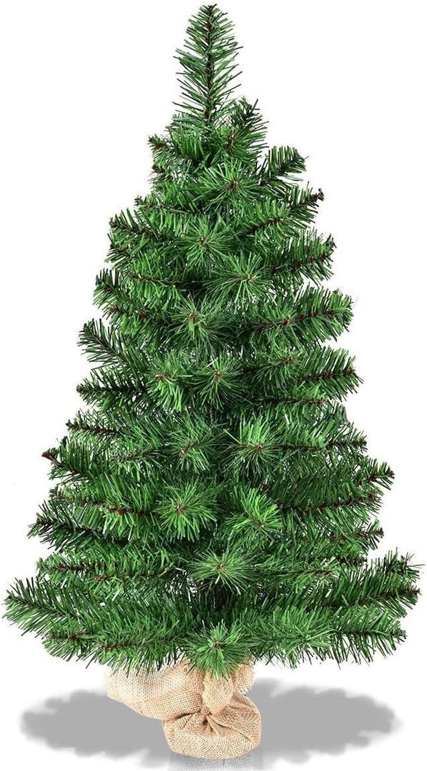 3ft Tabletop Christmas Tree, Small Artificial Spruce Tree in Burlap Base, Ideal for Home, Office, Shops, Holiday Decoration (Green)