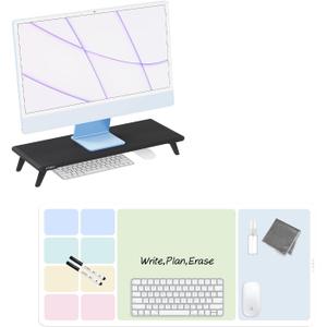 loukin 22.4" x 8.3" Monitor Stand Riser for Desk (Black) | 32"x14" Erasable Dry Erase Desk Mat