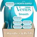 Gillette Venus Smooth Women's Razor Handle + 6 Refills with Soft-Grip Gel Handle (1 Count (Pack of 1))