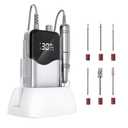 CIVPOWER Nail Drill, Portable Rechargeable Tool Kit with 35000RPM Electric Nail File and LED Display for Manicure, Pedicure, Salon, Home, DIY (White)