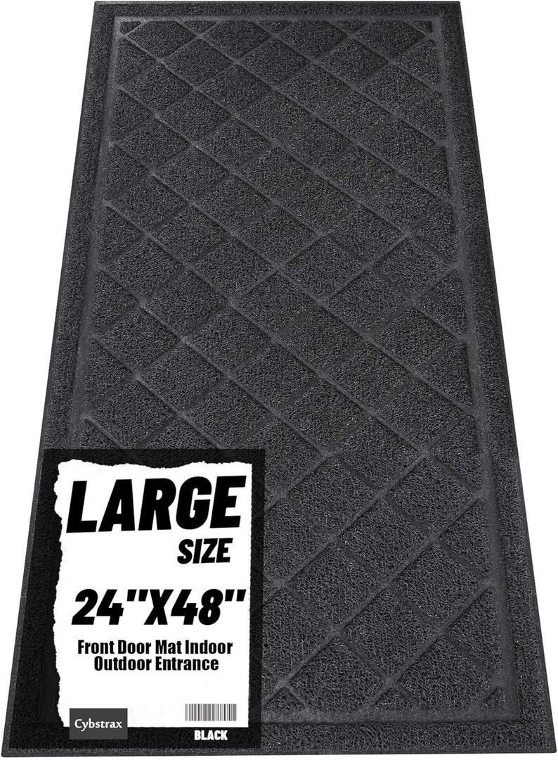 Front Door Mat Outside Entrance, 24" x 48" Trap Dirt and Moisture Waterproof All-Weather Doormat Indoor Outdoor Floor Mat Easy Clean Patio Porch Entryway Garage Welcome Mat, Non Slip (Black Diamond)
