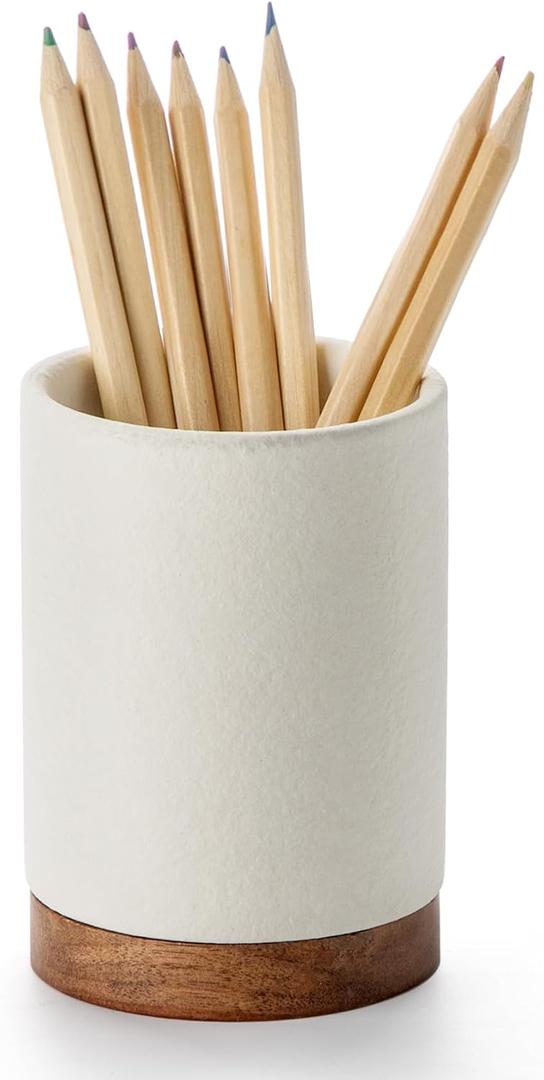 Pen Holder for Desk, Ceramic Pencil Organizer & Makeup Brush Holder, Office Decor and Desk AccessoriesPerfect Office Organization,Teacher Supplies (White, Set / 1)