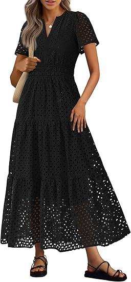 PRETTYGARDEN Women's 2025 Summer Flowy Maxi Dress Casual Sleeveless Spaghetti Strap Ruffle Beach Long Dresses (XX-Large, Dark Blue)
