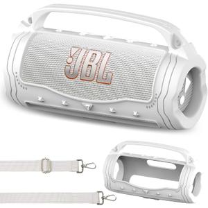 JCHPINE Silicone Cover Case for JBL Flip 7 Portable Speaker, Accessories for JBL Flip 7 Protective Case with Silicone Handle (White)