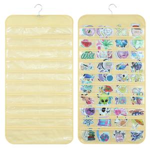PACMAXI Hanging Sticker Display Organizer, Double-Sided 80 Pocket Sticker Storage, Portable Wall-Hanging Sticker Holder for Vendors, Collectors, and Crafters (Beige)