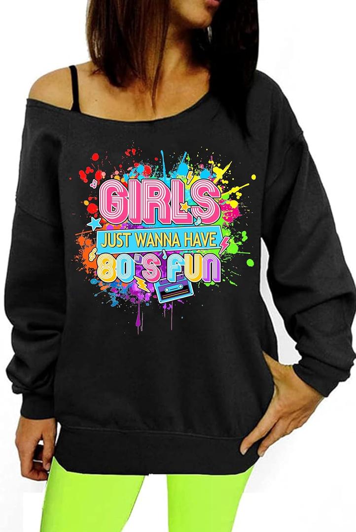 Women's Off Shoulder Sweatshirt (Medium, Black)