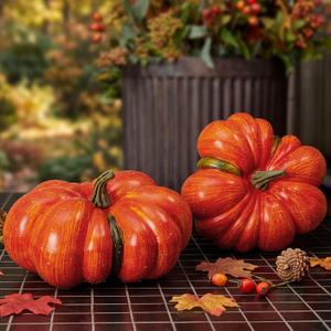 Liliful 2 Pcs 12 Inch Fall Large Artificial Pumpkin Crafts, Orange