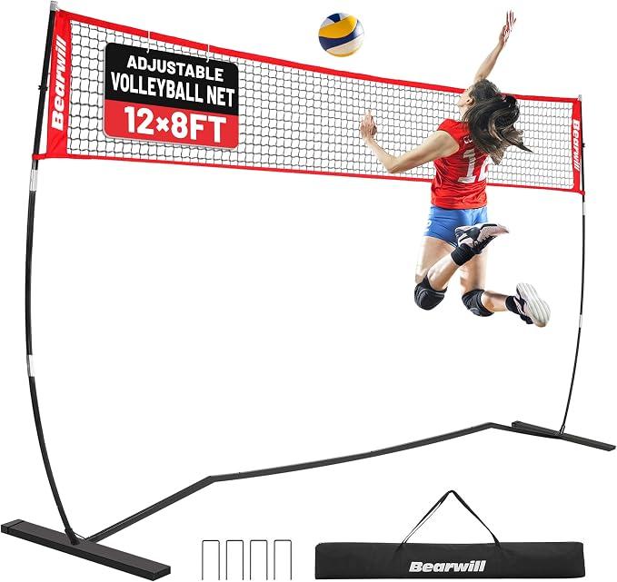 Bearwill Volleyball Net, 12FT/20FT Portable Volleyball Net for Backyard
Freestanding Volley Ball Set, Height Adjustable with Carry Bag, Training Equipment for Indoor Outdoor Hitting Serving Drill