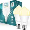 Motion Sensor Light Bulbs, 100W Equivalent Motion Activated Security Light Bulb, 2700K Warm White, Dusk to Dawn, E26 A19 LED Bulb, Auto On Off, Indoor Outdoor Lighting, 2 Pack