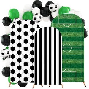 Tingjoo 3 Pcs Soccer Arch Backdrop Stand Cover 4ft, 5ft, 6ft Spandex Fitted Sports Theme Birthday Arch Cover Photo Background Props for Birthday Party Decoration