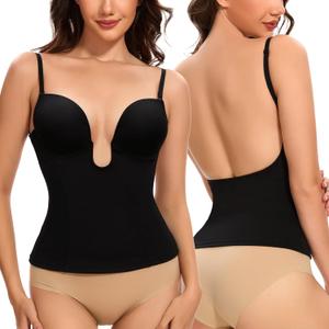 Slimers Backless Plunge Push Up Bra: Low Back Bras for Deep V Neck - Women Low Cut Shapewear Tops for Women (XX-Large, Black)
