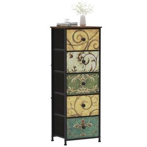Tohomeor Small Dresser for Bedroom with Retro Flower Narrow Drawers Slim Chest of Drawers Skinny Nightstand Sofa End Table for Living Room Entryway Closet Storage (Multi, 5 Drawers)